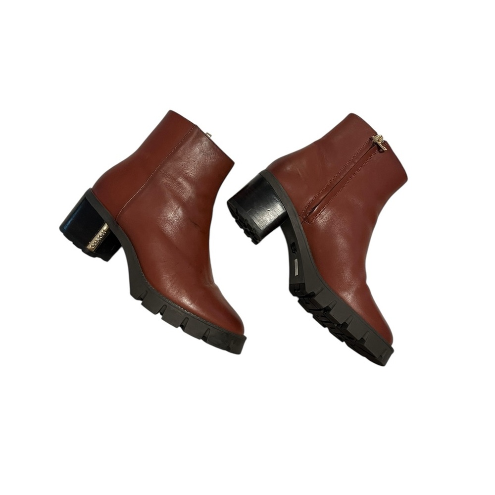 Coach Chrissy Lug Sole Booties Ankle Boots Red Mocha Size 7 - Picture 3 of 12